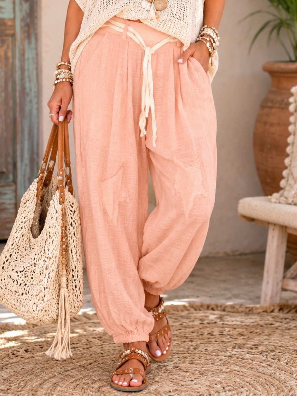 POL Star Peach Boho Harem Jogger Pants – Size Small – NWOT A22